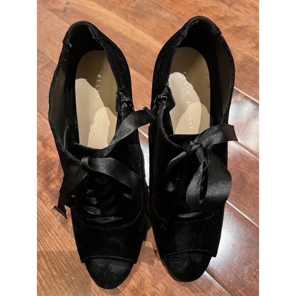 Kelly and Katie Black Open Toed Velvet Heeled Ankle Boot Sz 10 Bow tie Stiletto - Picture 9 of 16